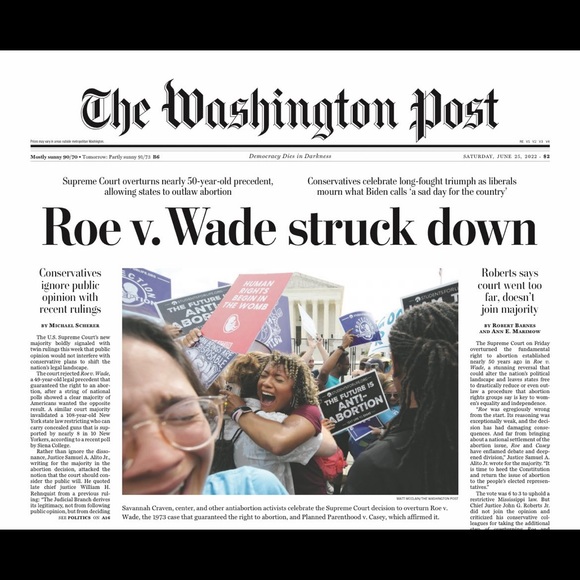 Supreme Court Strikes Down Roe v. Wade Washington Post Newspaper Abortion NEW - Picture 1 of 2